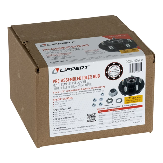 Lippert 2024013263 AP KIT - 545 IDLER HUB 3.5K 1/2 STUD COMPLETE PRE GREASED KIT
